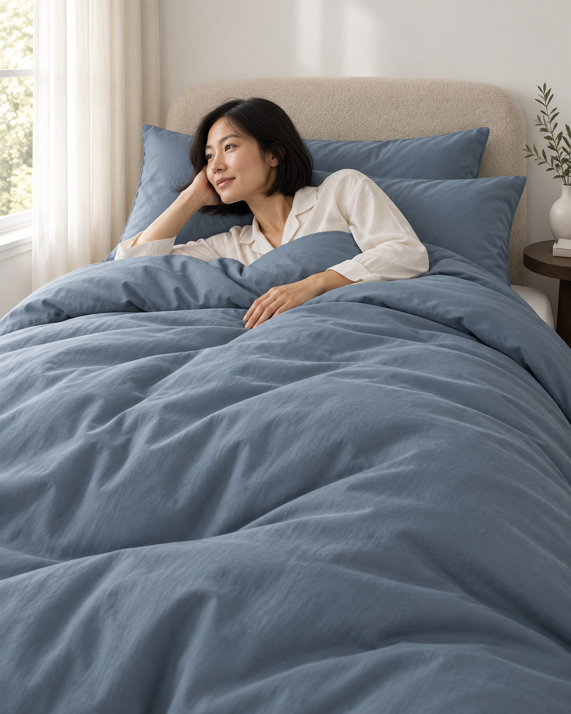 Dusk Blue organic cotton sateen duvet cover