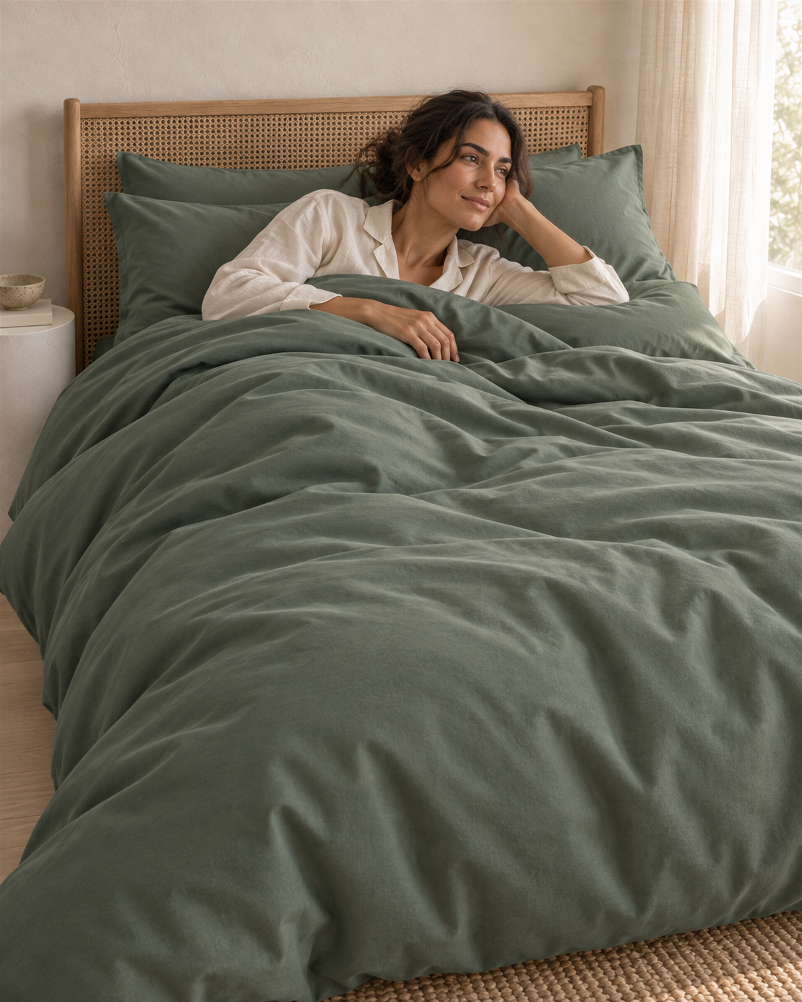 Soft Sage organic cotton sateen duvet cover