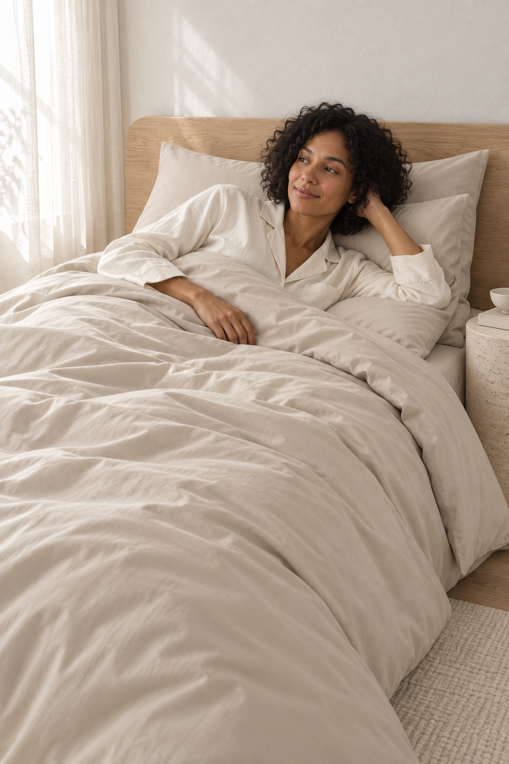 Warm Sand organic cotton sateen duvet cover