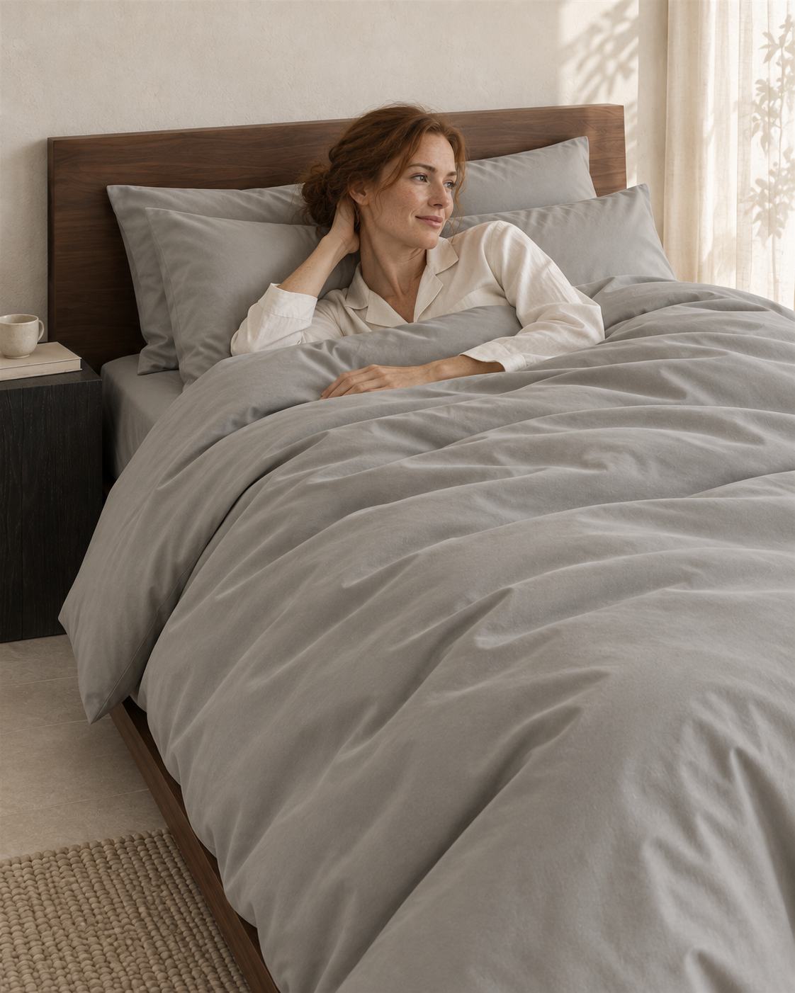 Pebble Grey organic cotton sateen duvet cover