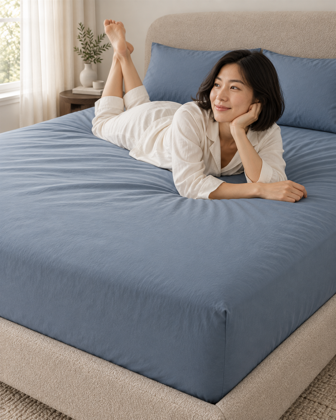 Fitted Sheet – Organic Cotton Sateen – Dusk Blue