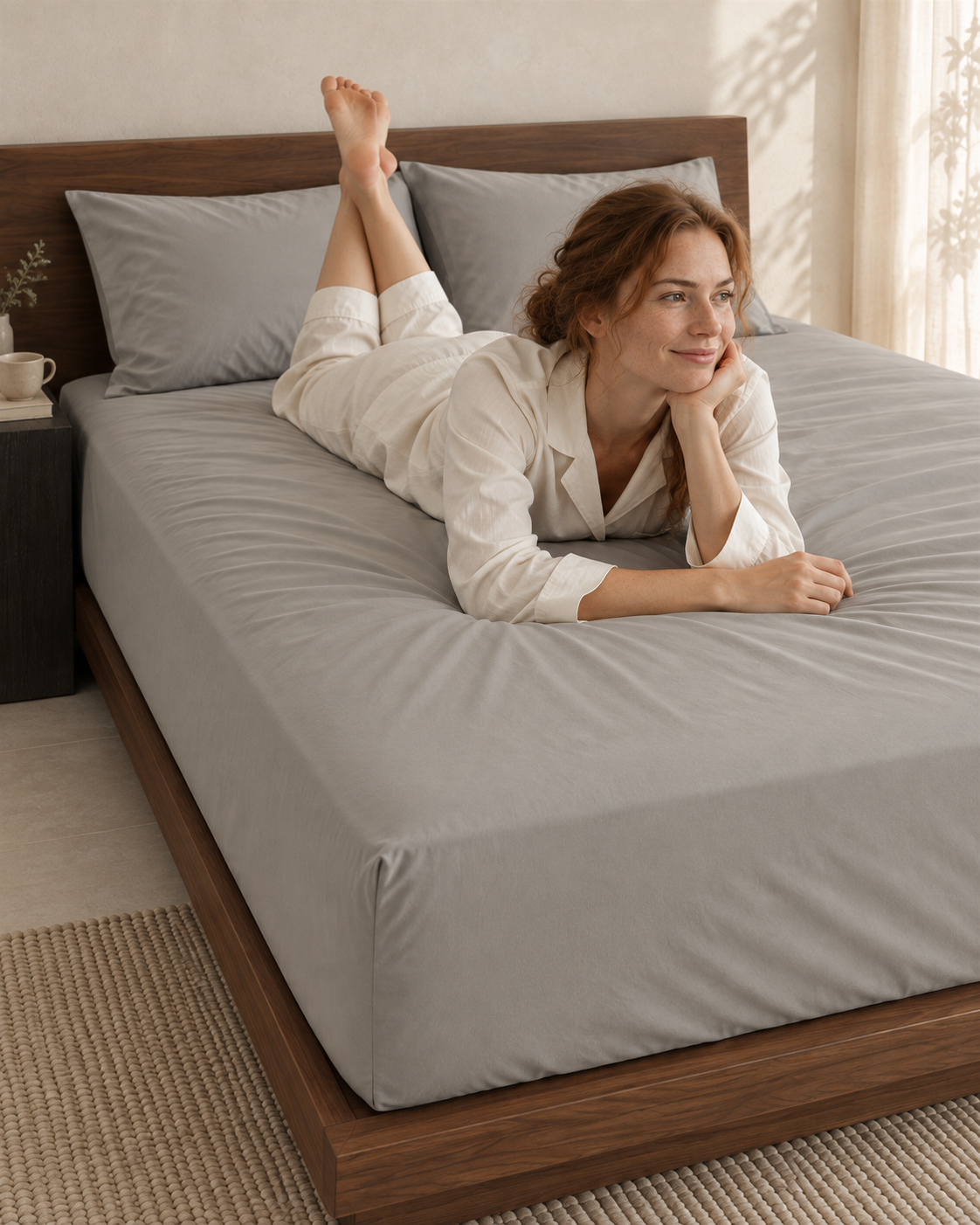 Fitted Sheet – Organic Cotton Sateen – Pebble Grey