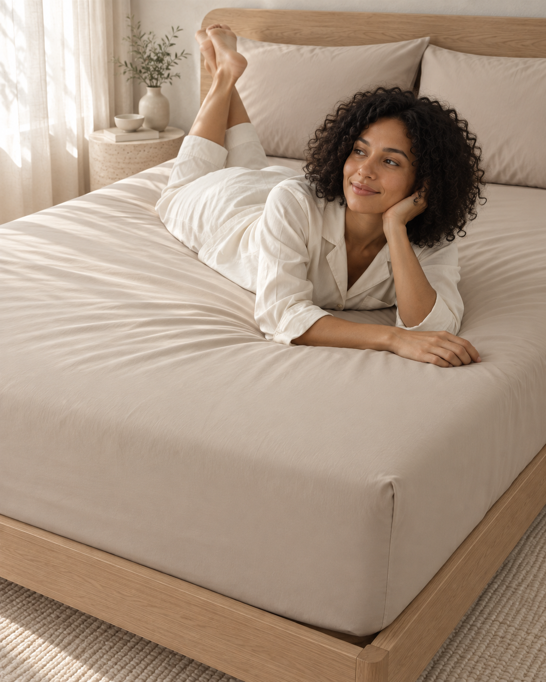 Fitted Sheet – Organic Cotton Sateen – Warm Sand